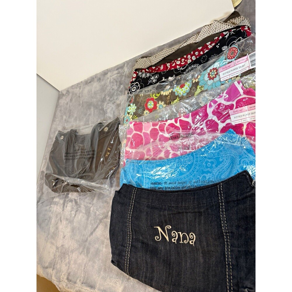 Thirty-One Brown BoHo Skirt Purse w/ 6 Purse Skirts Denim Nana, Floral, more